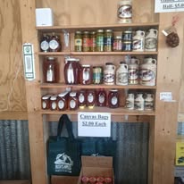 Shelves of preserves and jars at the market