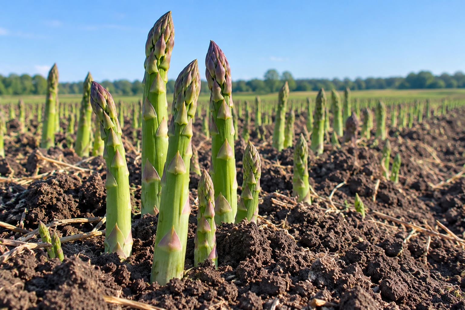 Fresh asparagus growing in the field