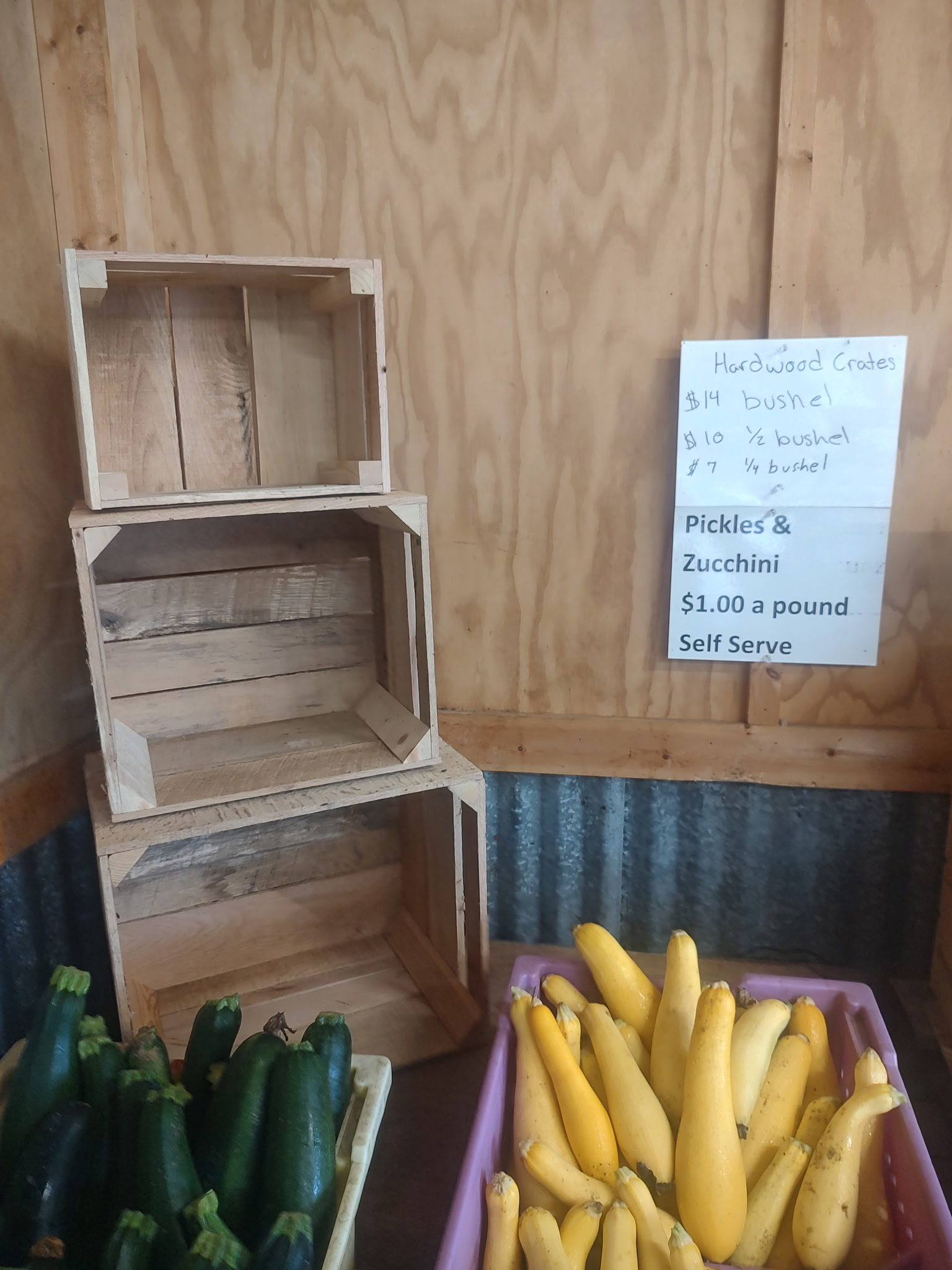 Hardwood crates at Bush's Farm Market